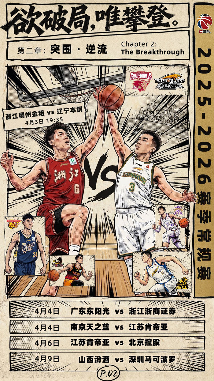 4月3日辽浙对决开启攻防棋局，CBA多场赛事齐聚共